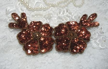 Bronze Floral  5" Sequin Beaded Applique K8116