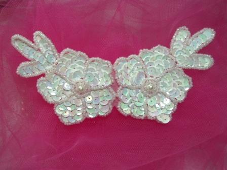 White Ab Floral  5" Sequin Beaded Applique K8116