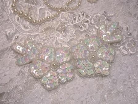White Ab Floral  5" Sequin Beaded Applique K8116