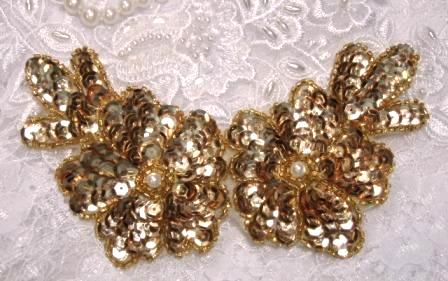 Gold Floral  5" Sequin Beaded Applique K8116
