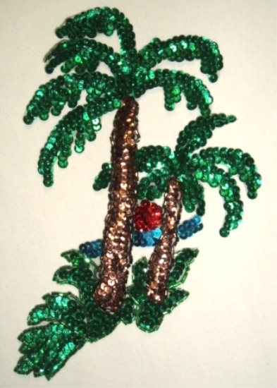 K9257 Palm Trees Sequin Beaded Applique 8.5"