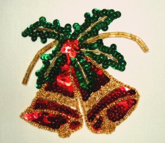 Glory Christmas Bells 4" Sequin Beaded Appliques K9288