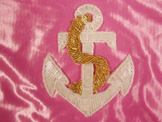 K9295  Crystal Gold Anchor & Rope Beaded Sequin Applique 4.25"