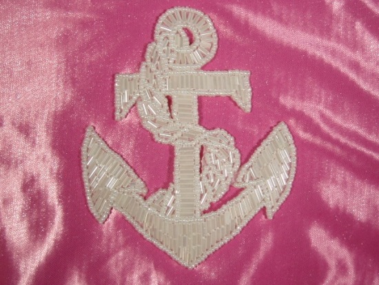 K9295  Crystal Anchor & Rope Beaded Sequin Applique 4.25"