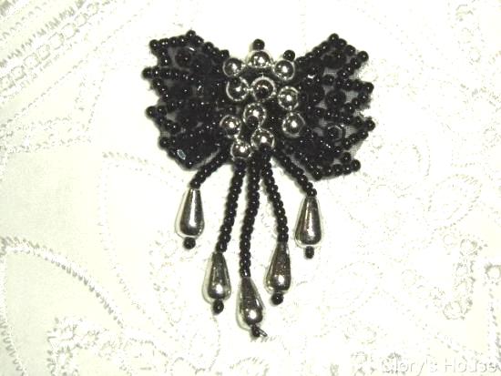 0036 Black & Silver Bow 2"  Sequin Beaded Applique  0036