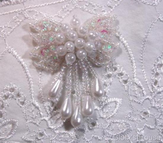 0036 Crystal & Pearl Bow 2" Sequin Beaded Applique  0036