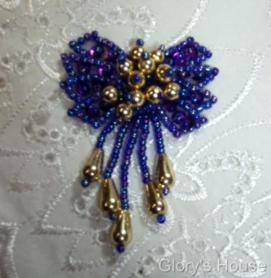 0036 Purple & Gold Bow 2"  Sequin Beaded Applique  0036