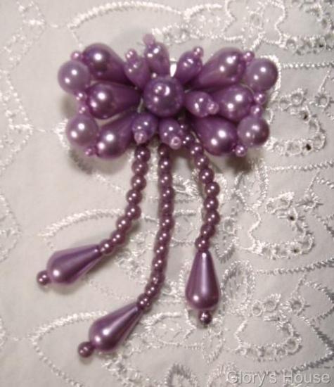 Lavender  Beaded Bow Sequin Beaded Applique 0120