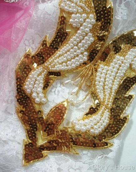 0047 Gold & Pearl Bodice Sequin Beaded Applique
