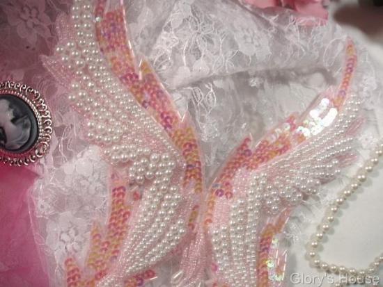 0047  Pink & Pearl Bodice Sequin Beaded Applique