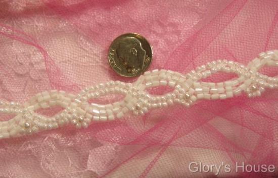T9511   White Pearl Braided Beaded Trim 1/2"