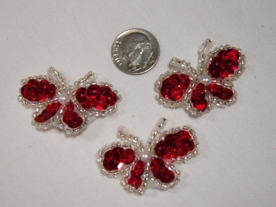 T9516  Red Butterfly Sequin Beaded Applique or Trim