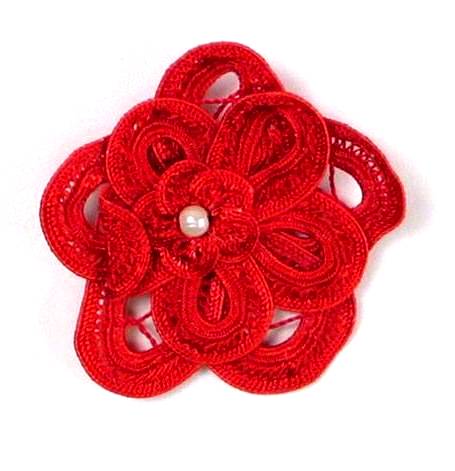 E5552 Red Double Floral Bouquet Applique 2.5"