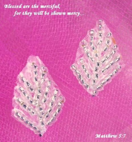 A0211B  Pair (2) Silver Leaf Beaded Appliques 7/8"