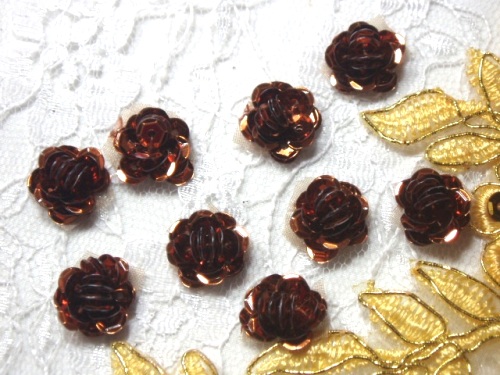 A0248  Set of 9  Bronze Sequin Flower Appliques 1/2"