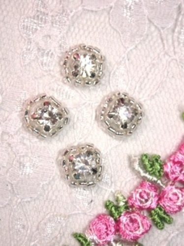 AXR88  Set of ( 4 ) Silver Beaded Crystal Rhinestone Stud Applique