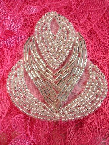 A0501 Silver Beaded Designer Applique 2.5"