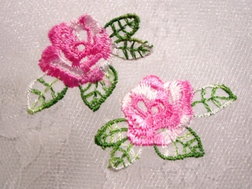 AC107 Pink Rose Floral Mirror Pair Embroidered Appliques