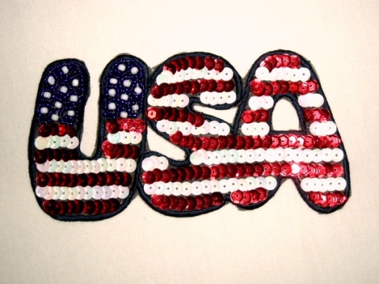 KAF12  USA Partiotic American Sequin Beaded Applique 5"