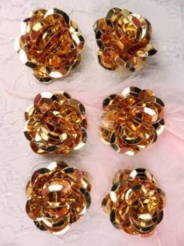 AT8280 Set of 6 Gold Flower Sequin Appliques 1.25"