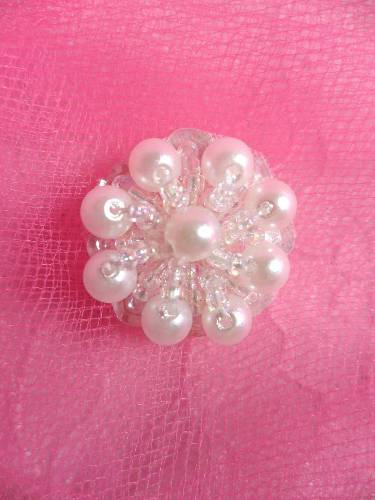 ATFS02 Crystal AB White Floral Pearl Applique .75"