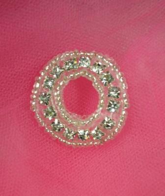 ATS4B Circle Silver Beaded Crystal Clear Rhinestone Applique 1.25"