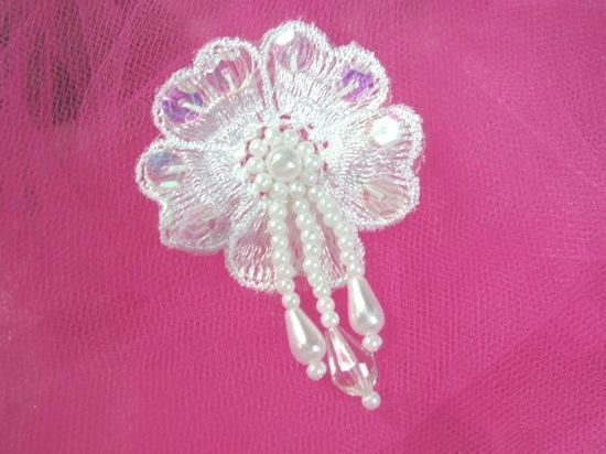 F12   White Venise Lace  Sequin Beaded Applique 2.5"