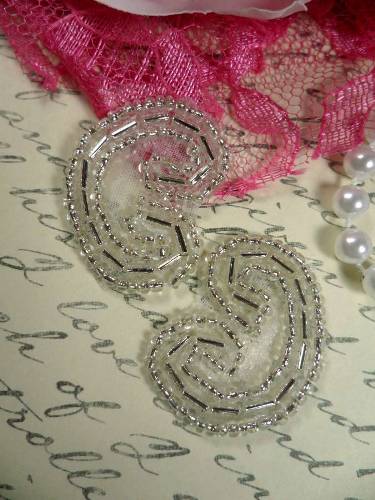 ACT/XR103/B Set of ( 2 ) Curled Silver Beaded Appliques 1.25"