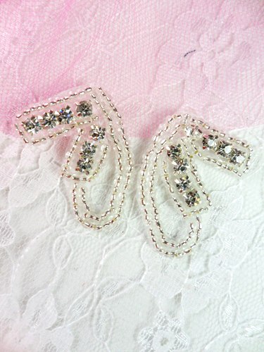 AXR66A Crystal Clear Silver Beaded Rhinestone Appliques Mirror Pair 1.5"
