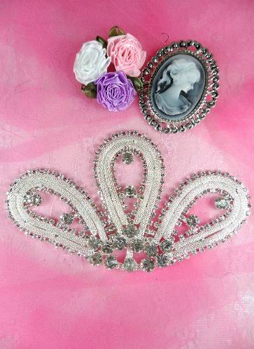 AXR95 Dangling Teardrops become Crowns of Glory Rhinestone Applique 5.75"