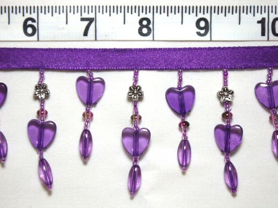C25 Purple Heart Beaded Fringe Sewing Trim 2"