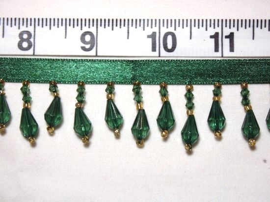 C1  Hunter Green & Gold Teardrop Beaded Fringe Sewing Trim 1"