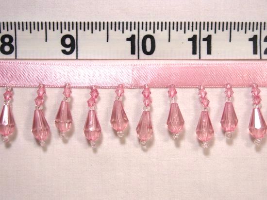 C1  Pink Teardrop Beaded Fringe Sewing Trim 1"
