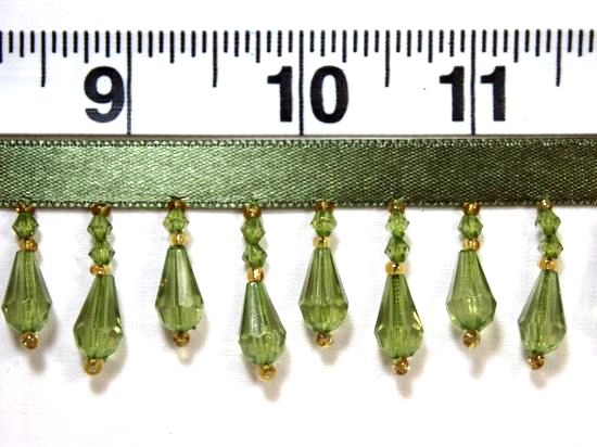 C1  Olive Green Teardrop Beaded Fringe Sewing Trim 1"