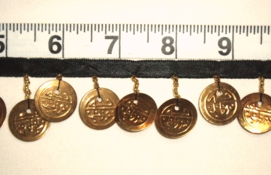 RMC95   REMNANT 23" Gold Chinese Coin Beaded Fringe Sewing Trim