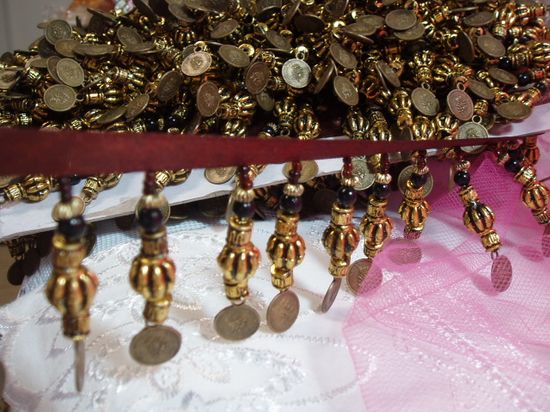 C21  Gold Coin Beaded Fringe Sewing Trim 1.75"