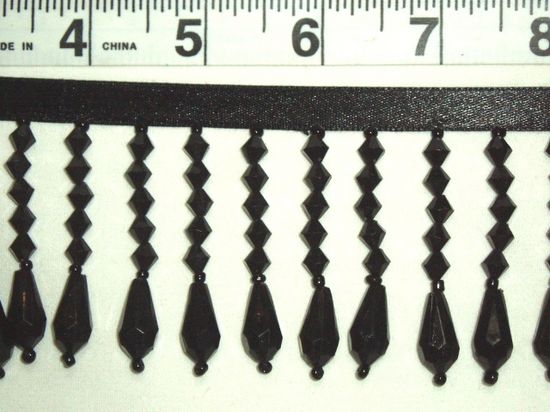 C2  Black Teardrop Beaded Fringe Sewing Trim 2"