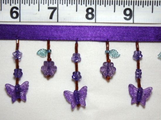 C24 Purple Butterfly Beaded Fringe Sewing Trim 1 5/8"