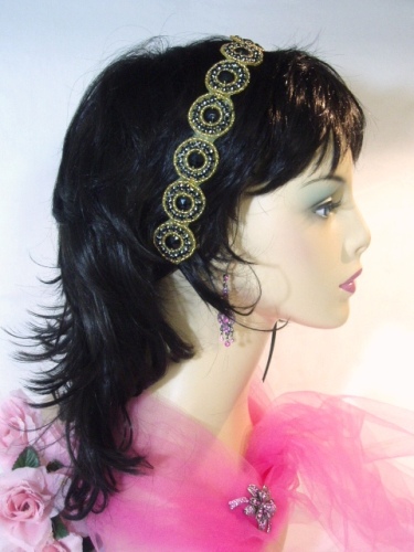 SB0379  Black Gold Rhinestone Headband
