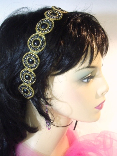 SB0379  Black Gold Rhinestone Headband