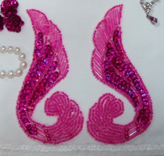 0123 Fuchsia Swirl Mirror Pair Sequin Beaded Appliques