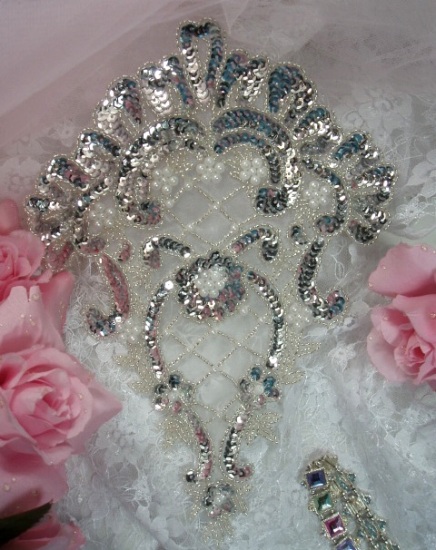 0042 Silver Victorian Elegance Sequin Beaded Applique