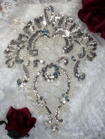 0042 Silver Victorian Elegance Sequin Beaded Applique
