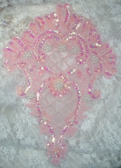 0042  Pink Victorian  Elegance Sequin Beaded Applique