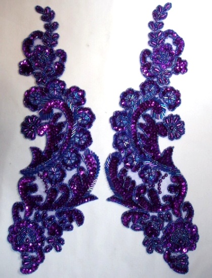 Purple Mirror Pair 13" Sequin Beaded Applique 0049