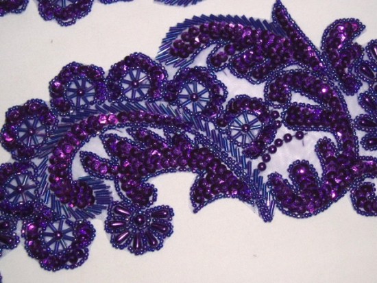 Purple Mirror Pair 13" Sequin Beaded Applique 0049
