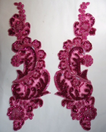 Burgundy /Fucshia Paris Mirror Pair 13"  Sequin Beaded Appliques 0049