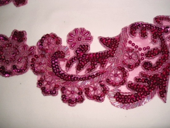 Burgundy /Fucshia Paris Mirror Pair 13"  Sequin Beaded Appliques 0049