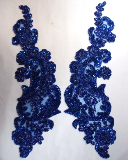 0049 Royal Blue Paris Mirror Pair 13" Sequin Beaded Appliques 0049