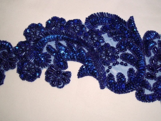 0049 Royal Blue Paris Mirror Pair 13" Sequin Beaded Appliques 0049